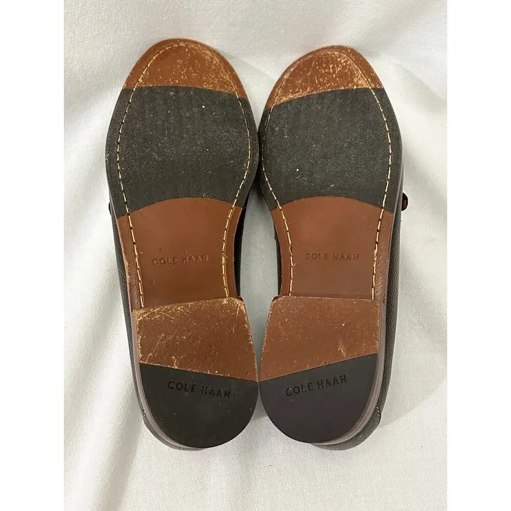 Cole Haan Dark Brown Pebbled Leather Buckle Loafers